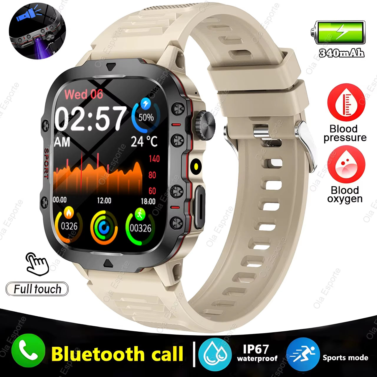 Men's Smartwatch with Flashlight, Bluetooth Calling, Fitness Tracking, IP68 Waterproof, Compatible with Android and iOS - 2025 Model