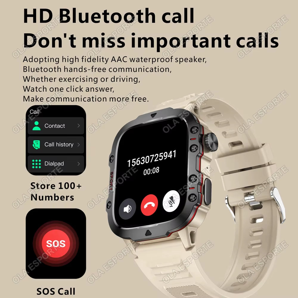 Men's Smartwatch with Flashlight, Bluetooth Calling, Fitness Tracking, IP68 Waterproof, Compatible with Android and iOS - 2025 Model