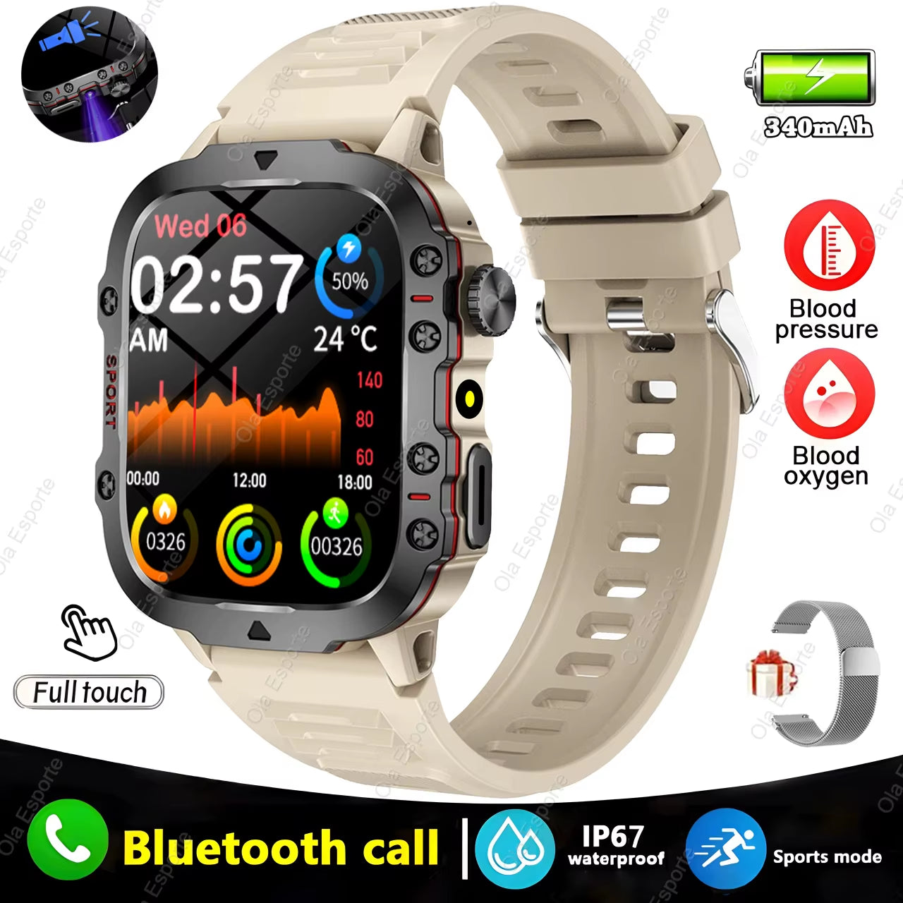 Men's Smartwatch with Flashlight, Bluetooth Calling, Fitness Tracking, IP68 Waterproof, Compatible with Android and iOS - 2025 Model
