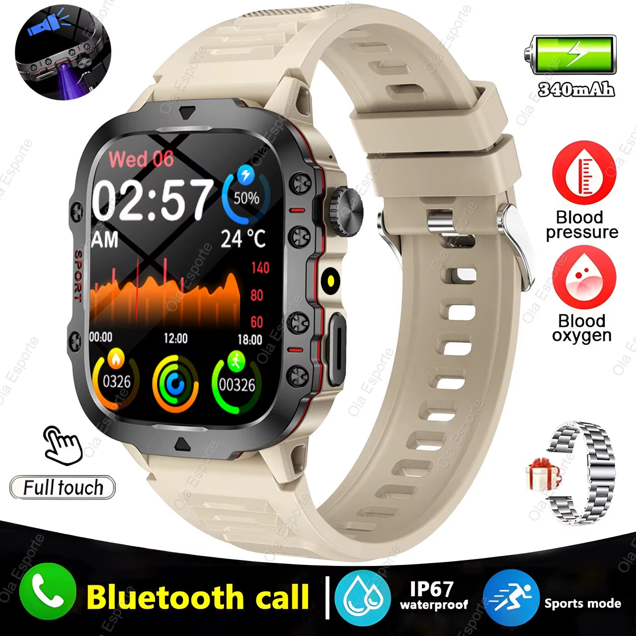 Men's Smartwatch with Flashlight, Bluetooth Calling, Fitness Tracking, IP68 Waterproof, Compatible with Android and iOS - 2025 Model