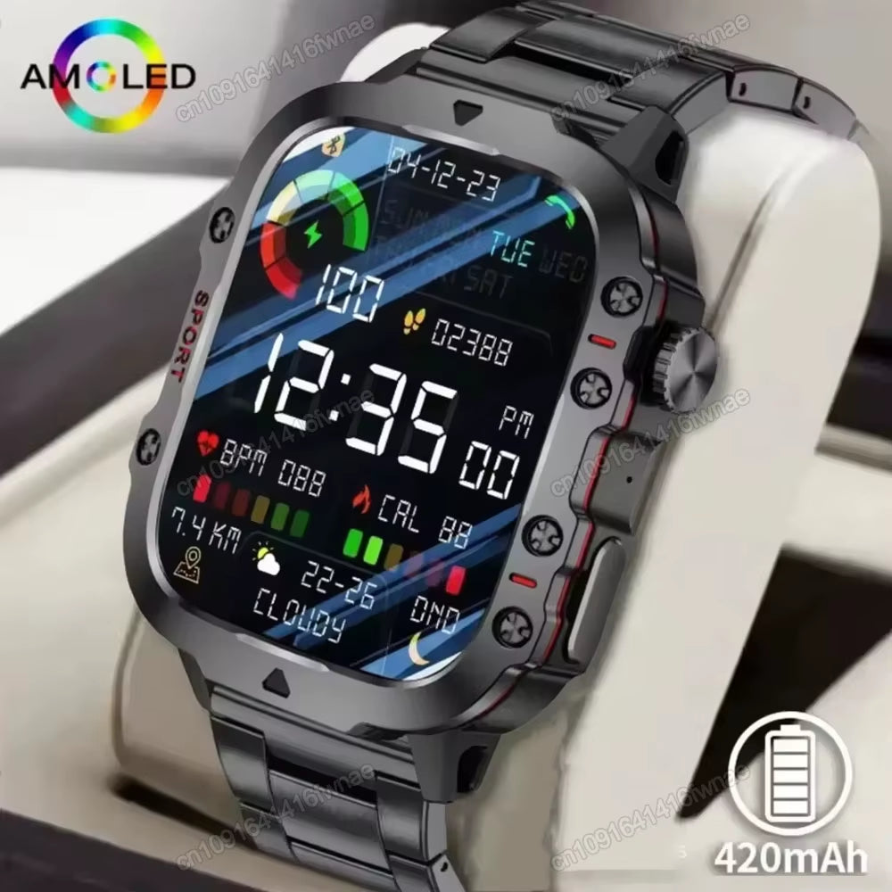 Men's Smartwatch with Flashlight, Bluetooth Calling, Fitness Tracking, IP68 Waterproof, Compatible with Android and iOS - 2025 Model